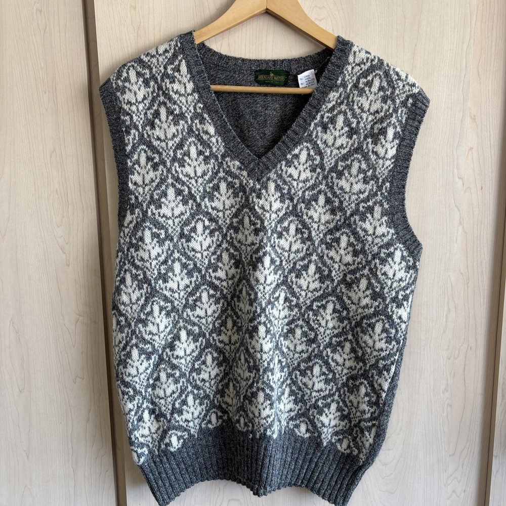 BOUNDARY‎ WATERS Men's Vintage Gray Wool Blend Sweater Vest LARGE Made in ITALY